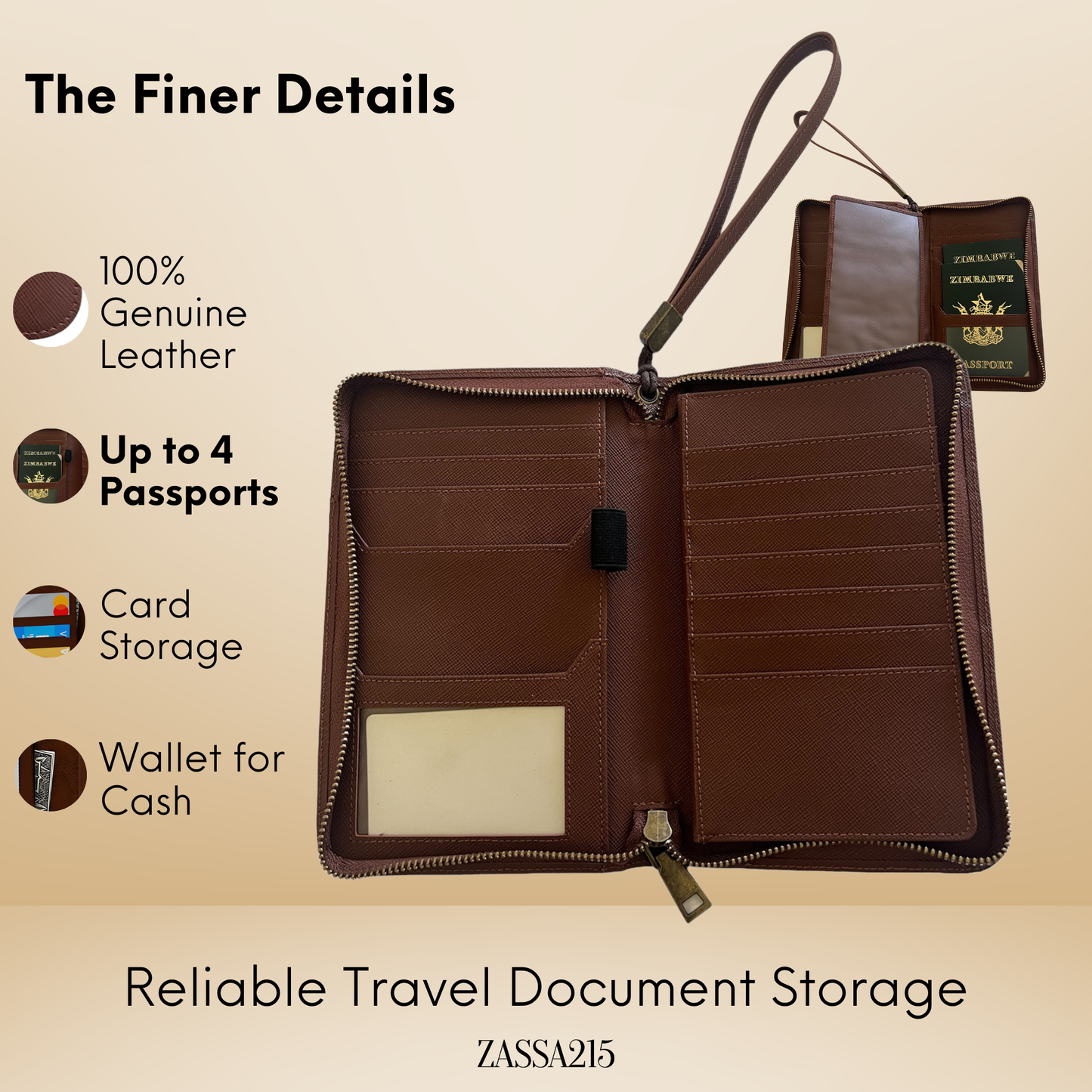 ZASSA215 - Leather Passport Holder with Zipper